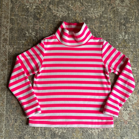 Dudley Stephens Park Slope Fleece Pullover Pink White Stripes Large Turtleneck - Picture 3 of 9